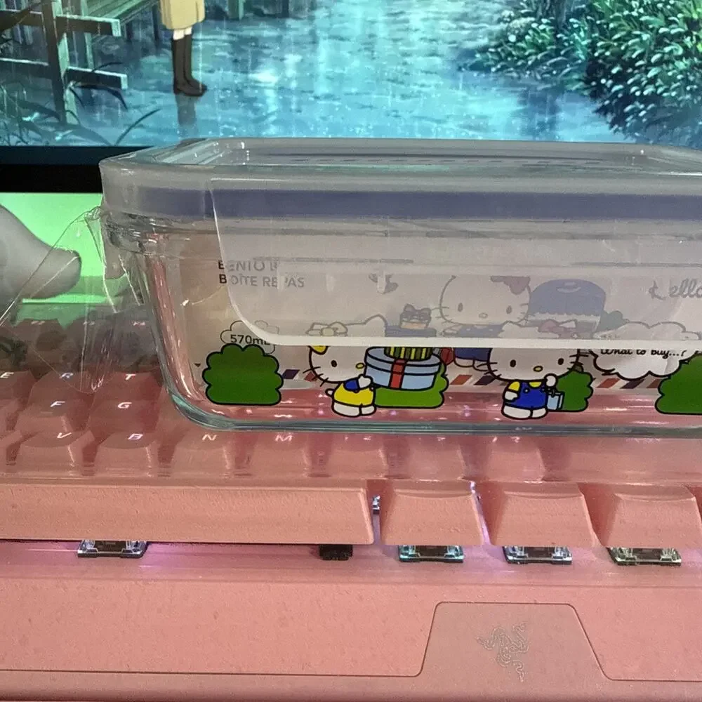 Hello Kitty Storage Container Glass Bento Box Food Lid 4 Flap Snap Sanrio 2023